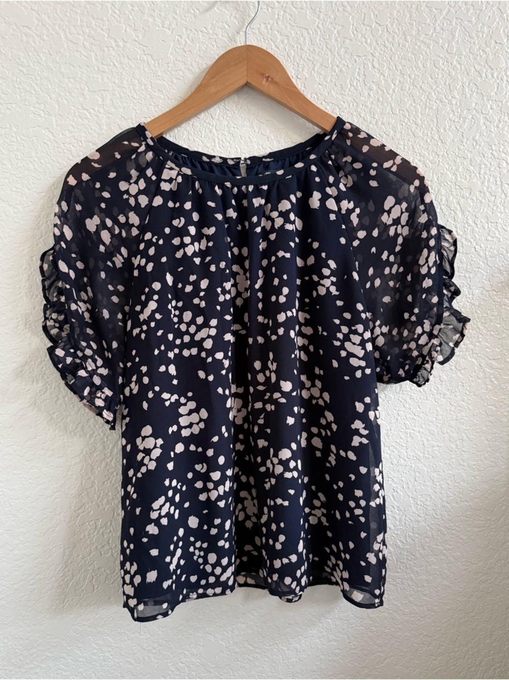 Madewell Ruffle Sleeve Blouse Top In Drifting Petals Navy Blue White S